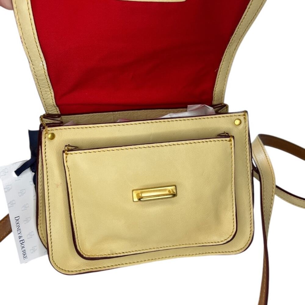 Dooney & Bourke cream binocular bag w/brown leather stitching, red interior - Picture 6 of 16